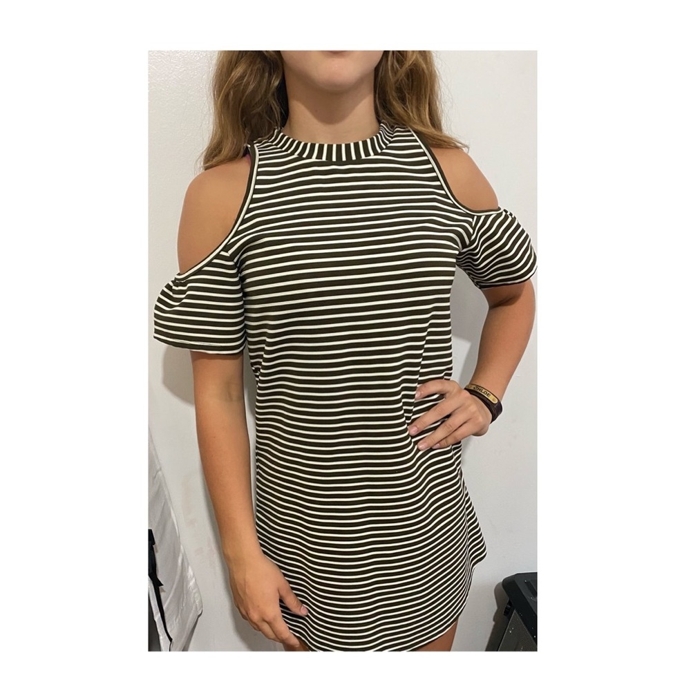 Army green and white striped dress